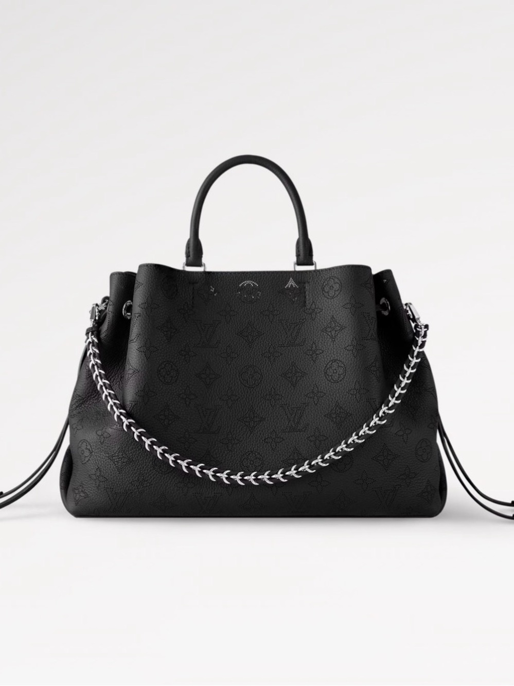 Louis Vuitton Black Leather Tote with Chain Accent